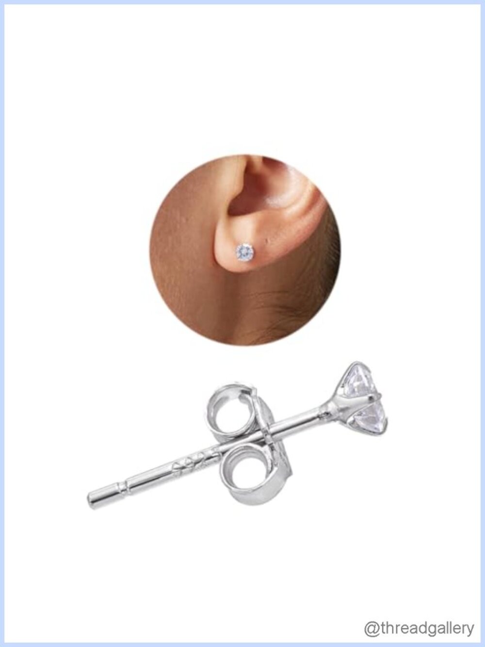 3.0 MM Cubic Zirconia Diamond Studs Sterling Silver Earrings